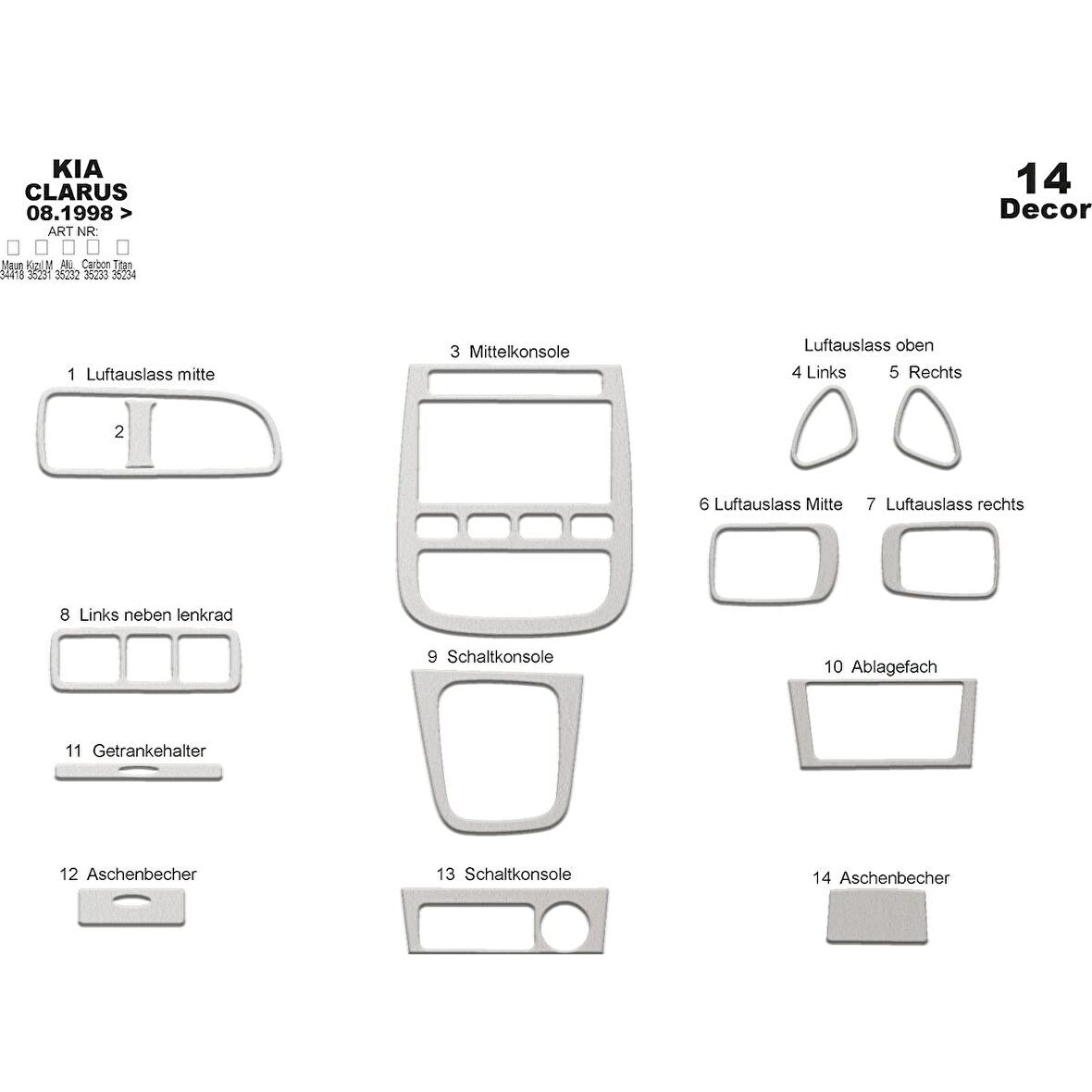 Meriç® Kia Clarus Ön Torpido Kaplama 14 Parça 1998-2006