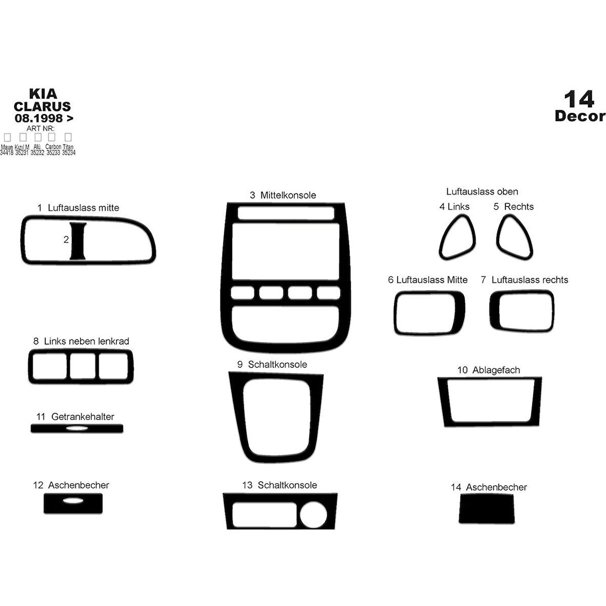 Meriç® Kia Clarus Ön Torpido Kaplama 14 Parça 1998-2006