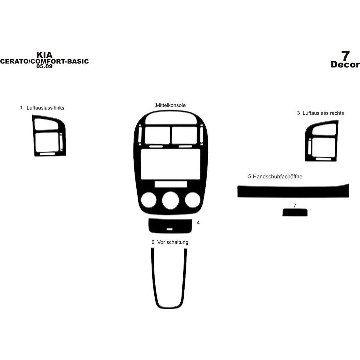 Meriç® Kia Cerato Sedan Ön Torpido Kaplama 7 Parça 2007-›