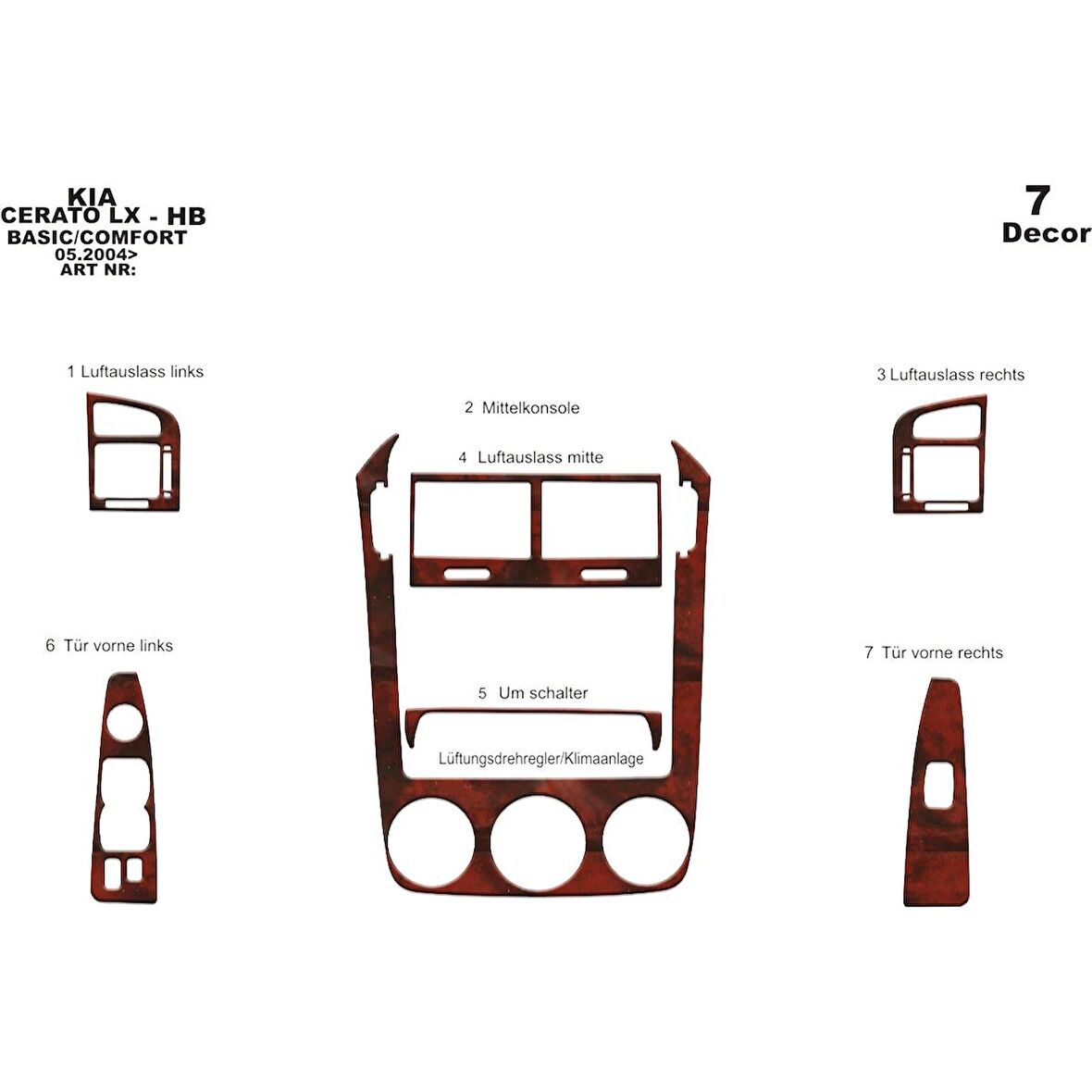 Meriç® Kia Cerato LX HB Ön Torpido Kaplama 7 Parça 2004-2007
