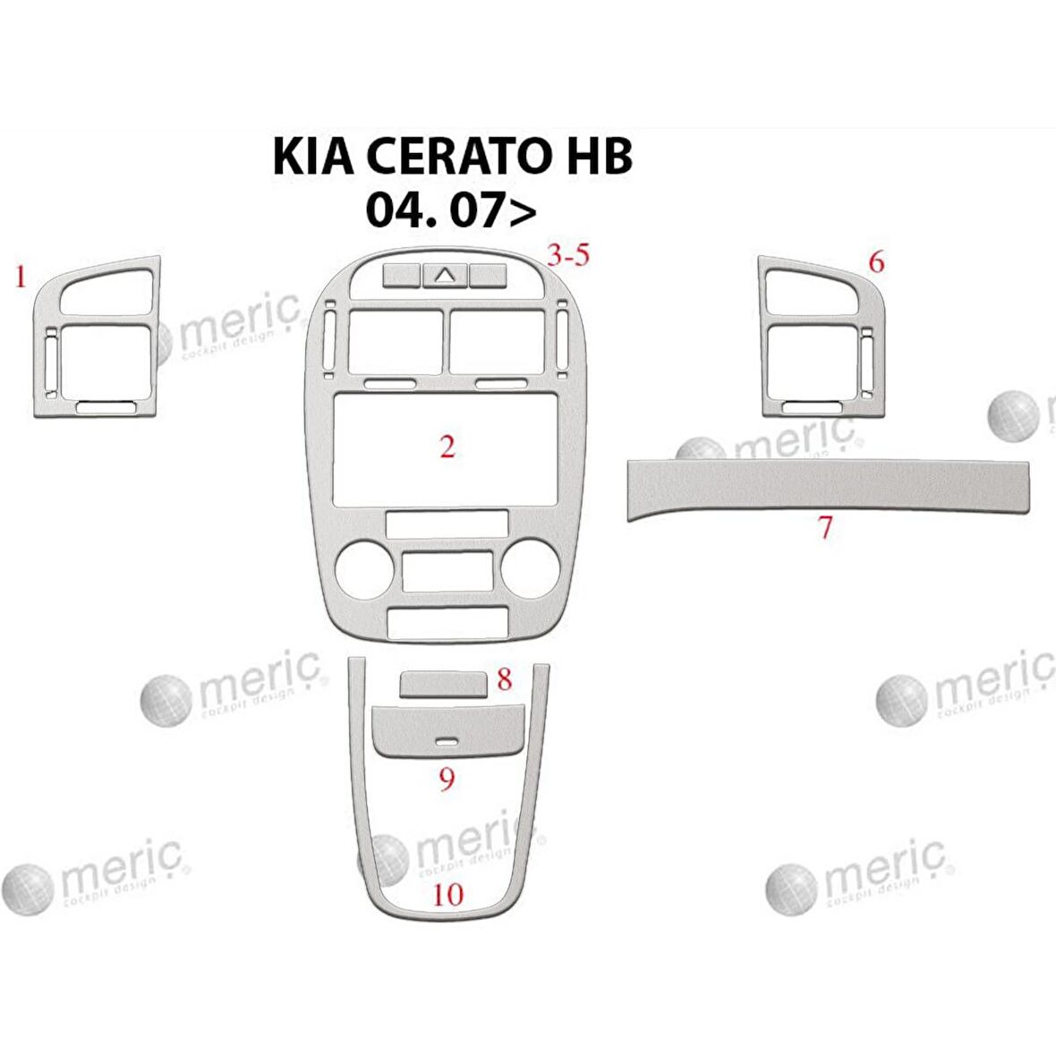 Meriç® Kia Cerato HB Ön Torpido Kaplama 10 Parça 2007-›