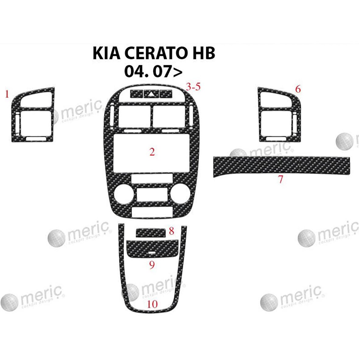 Meriç® Kia Cerato HB Ön Torpido Kaplama 10 Parça 2007-›