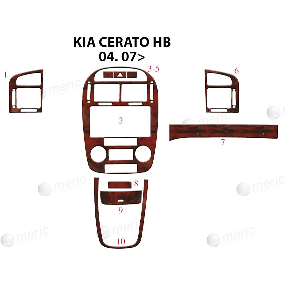 Meriç® Kia Cerato HB Ön Torpido Kaplama 10 Parça 2007-›