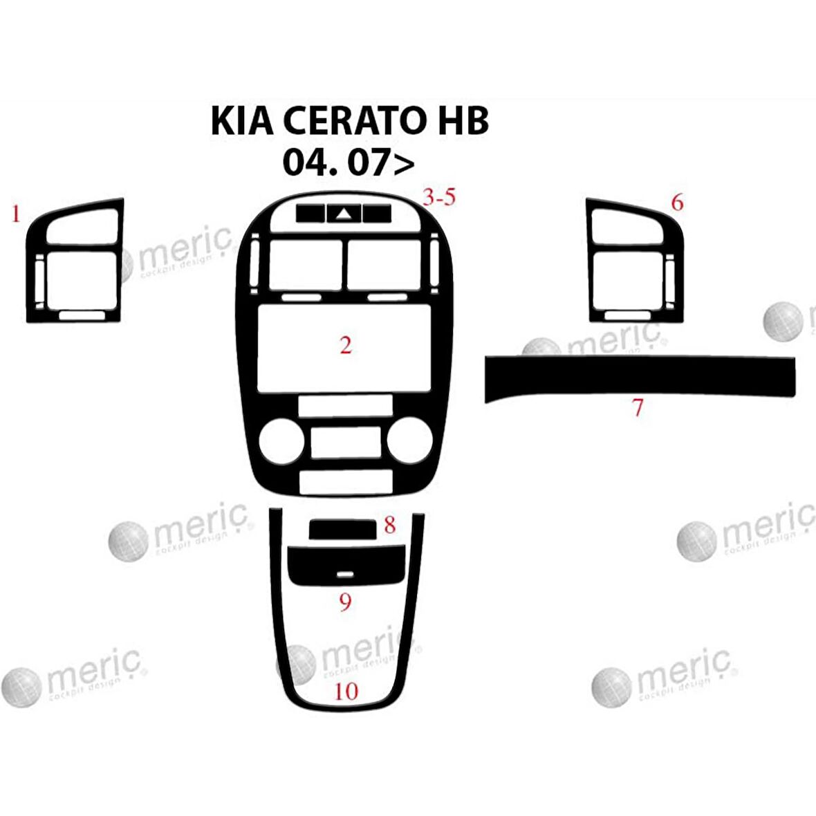 Meriç® Kia Cerato HB Ön Torpido Kaplama 10 Parça 2007-›