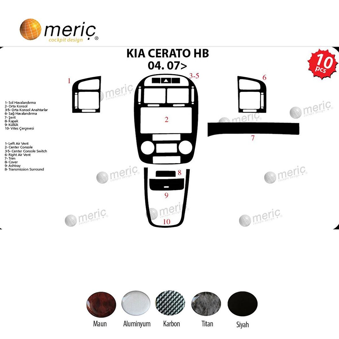 Meriç® Kia Cerato HB Ön Torpido Kaplama 10 Parça 2007-›