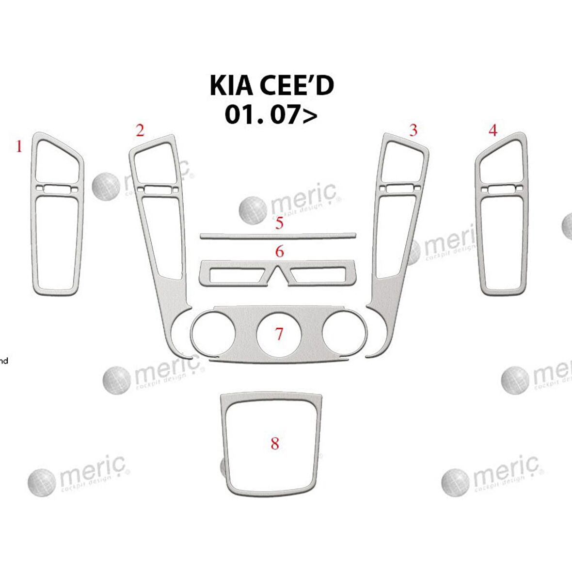 Meriç® Kia Ceed Ön Torpido Kaplama 8 Parça 2007-›