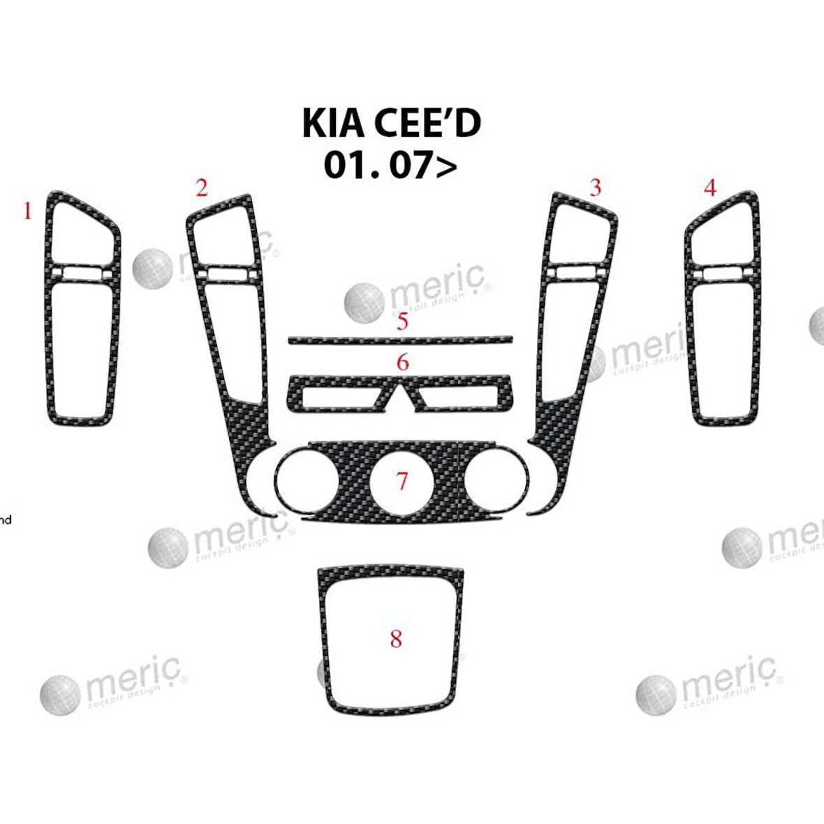 Meriç® Kia Ceed Ön Torpido Kaplama 8 Parça 2007-›