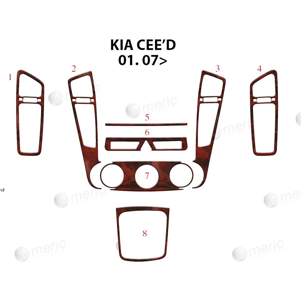 Meriç® Kia Ceed Ön Torpido Kaplama 8 Parça 2007-›