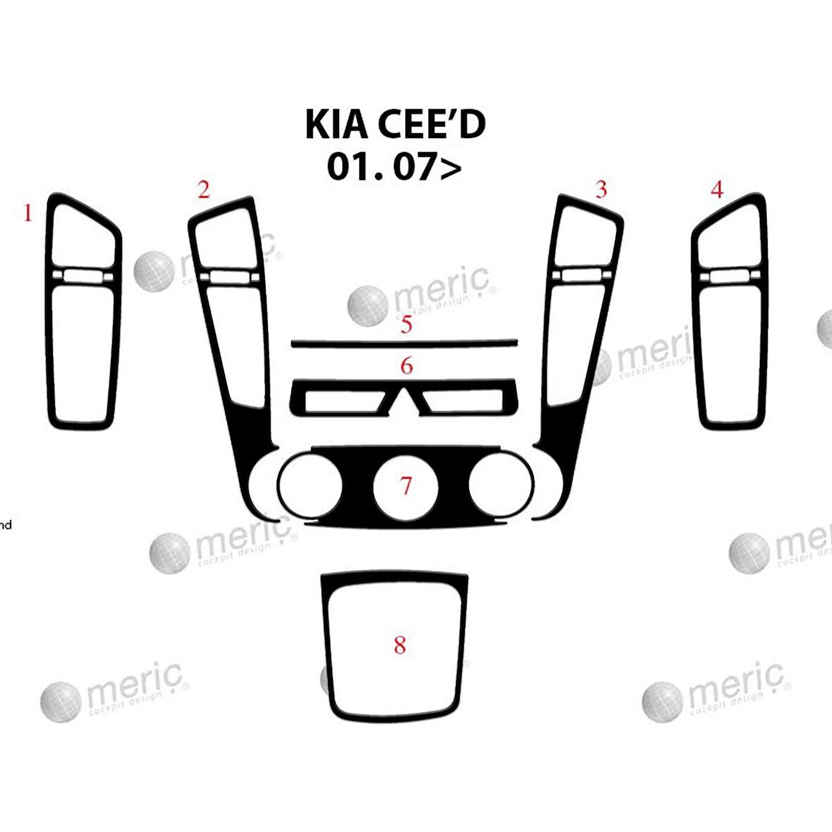Meriç® Kia Ceed Ön Torpido Kaplama 8 Parça 2007-›