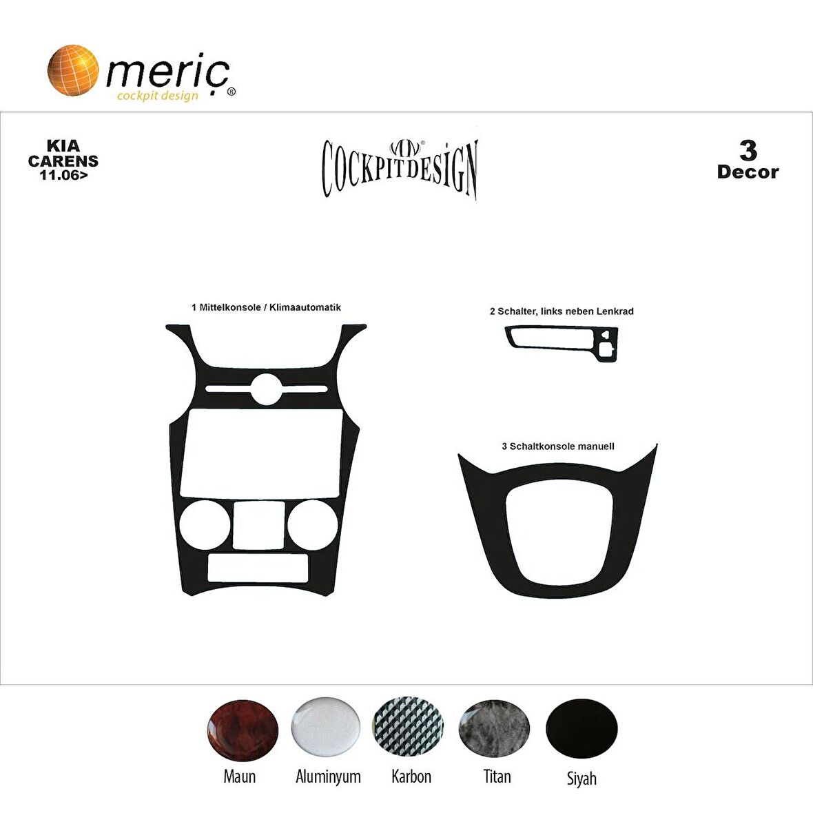 Meriç® Kia Carens Ön Torpido Kaplama 3 Parça 2006-2012