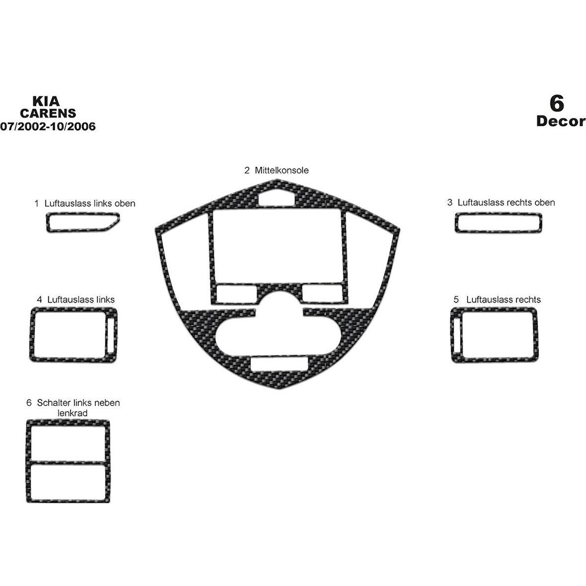 Meriç® Kia Carens Ön Torpido Kaplama 6 Parça 2002-2006