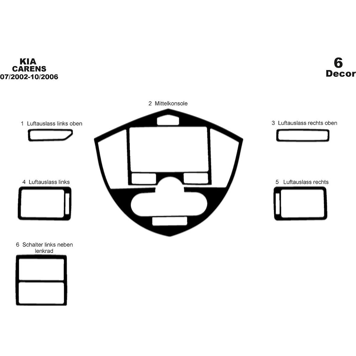 Meriç® Kia Carens Ön Torpido Kaplama 6 Parça 2002-2006