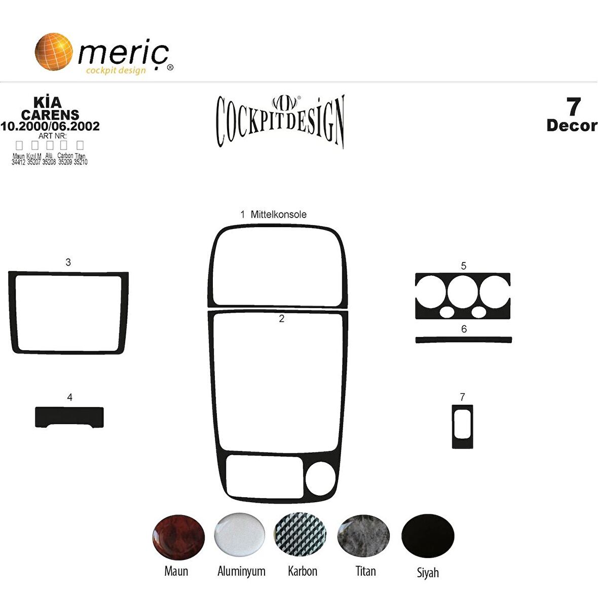 Meriç® Kia Carens Ön Torpido Kaplama 7 Parça 2000-2002