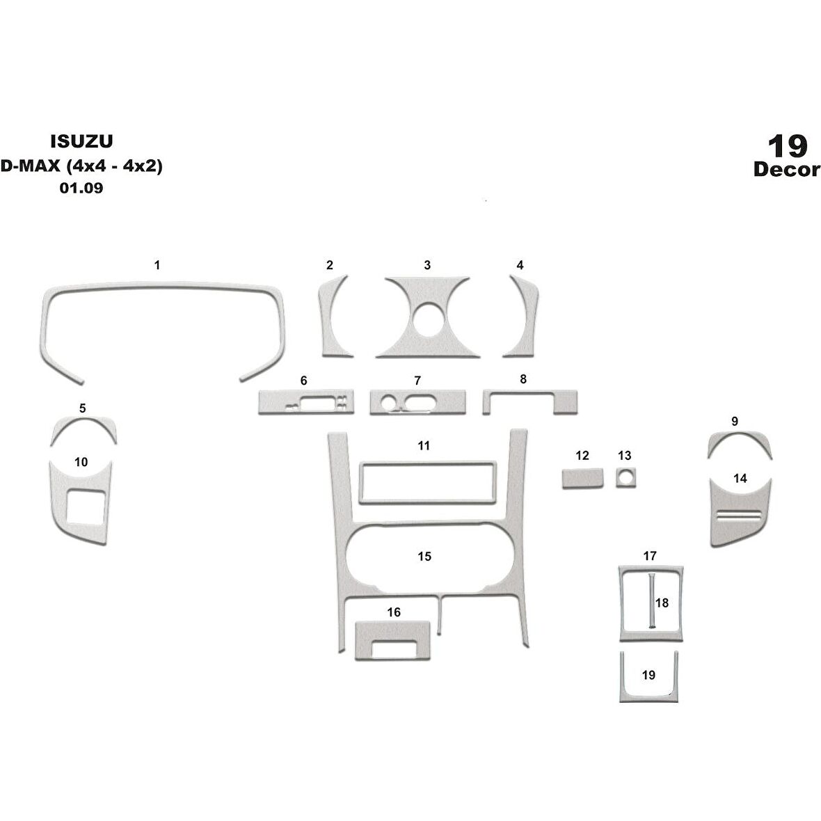 Meriç® Isuzu D Max 4x2-4x4 Ön Torpido Kaplam 19 Parça 2007-2012