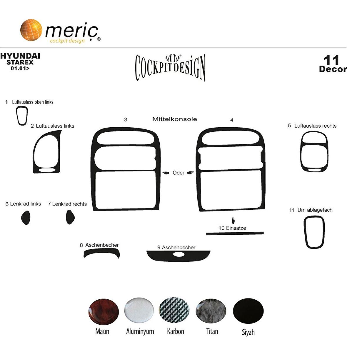 Meriç® Hyundai Starex Ön Torpido Kaplama 11 Parça 2001-2007