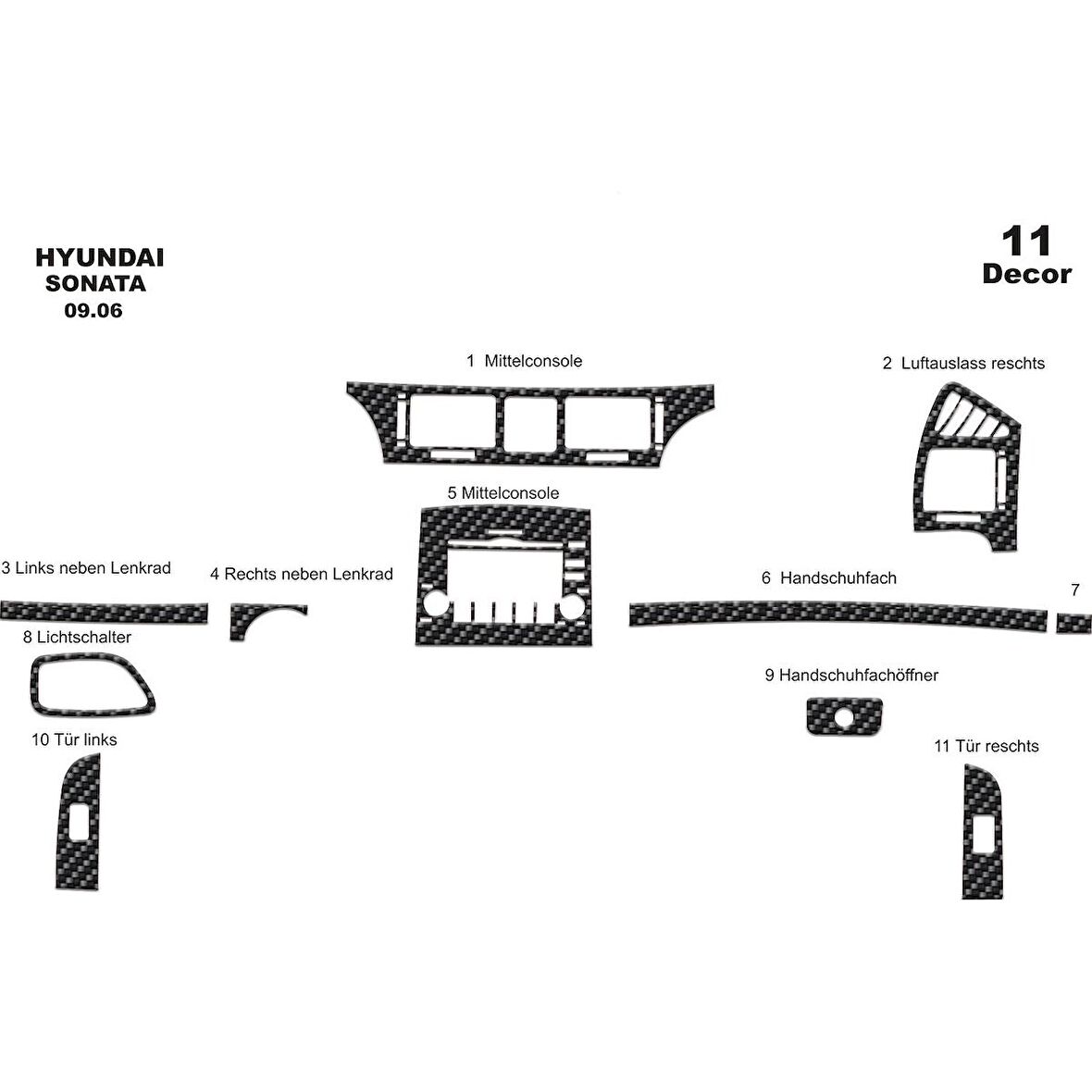 Meriç® Hyundai Sonata Ön Torpido Kaplama 11 Parça 2006-2008