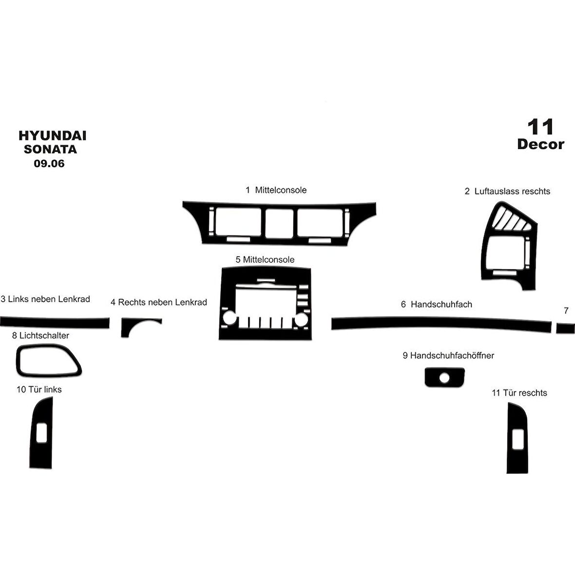 Meriç® Hyundai Sonata Ön Torpido Kaplama 11 Parça 2006-2008