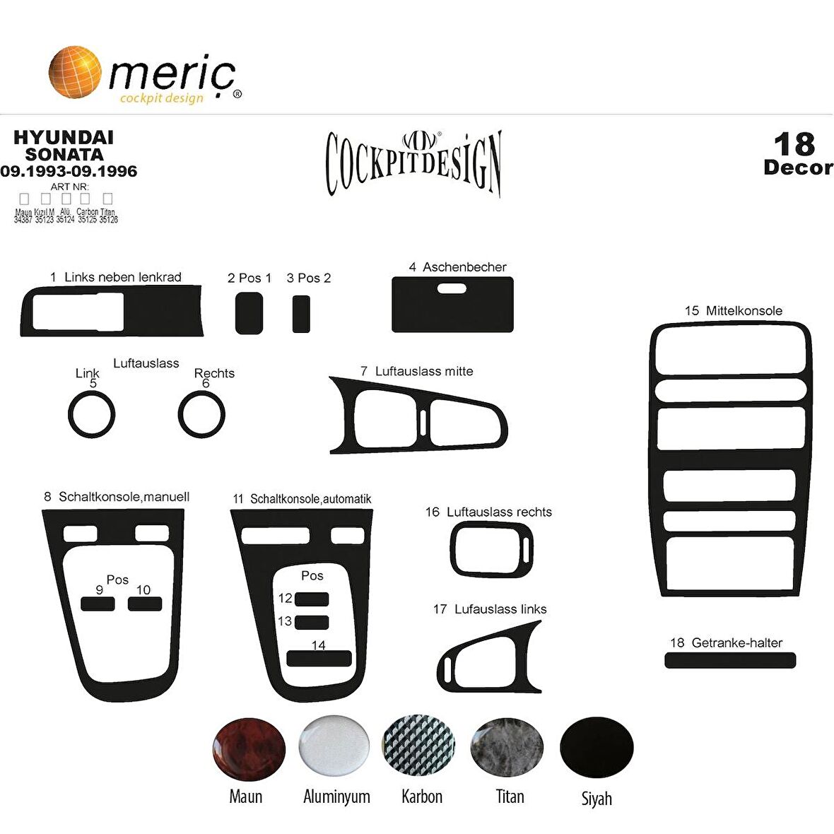 Meriç® Hyundai Sonata Ön Torpido Kaplama 18 Parça 1993-1996
