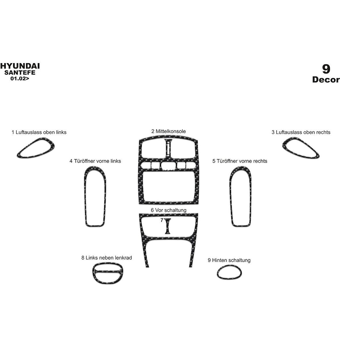 Meriç® Hyundai Santa Fe Ön Torpido Kaplama 9 Parça 2002-2006