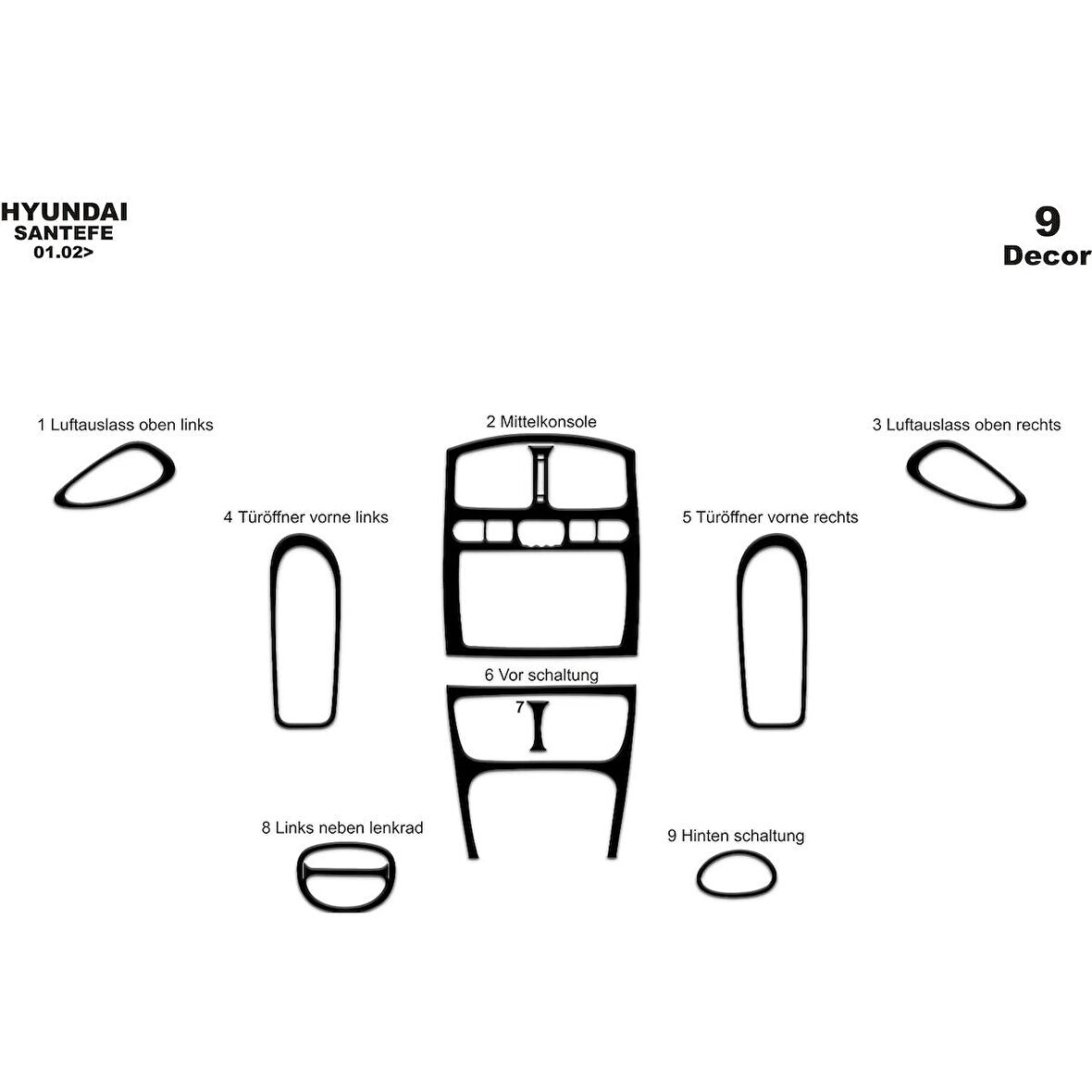 Meriç® Hyundai Santa Fe Ön Torpido Kaplama 9 Parça 2002-2006
