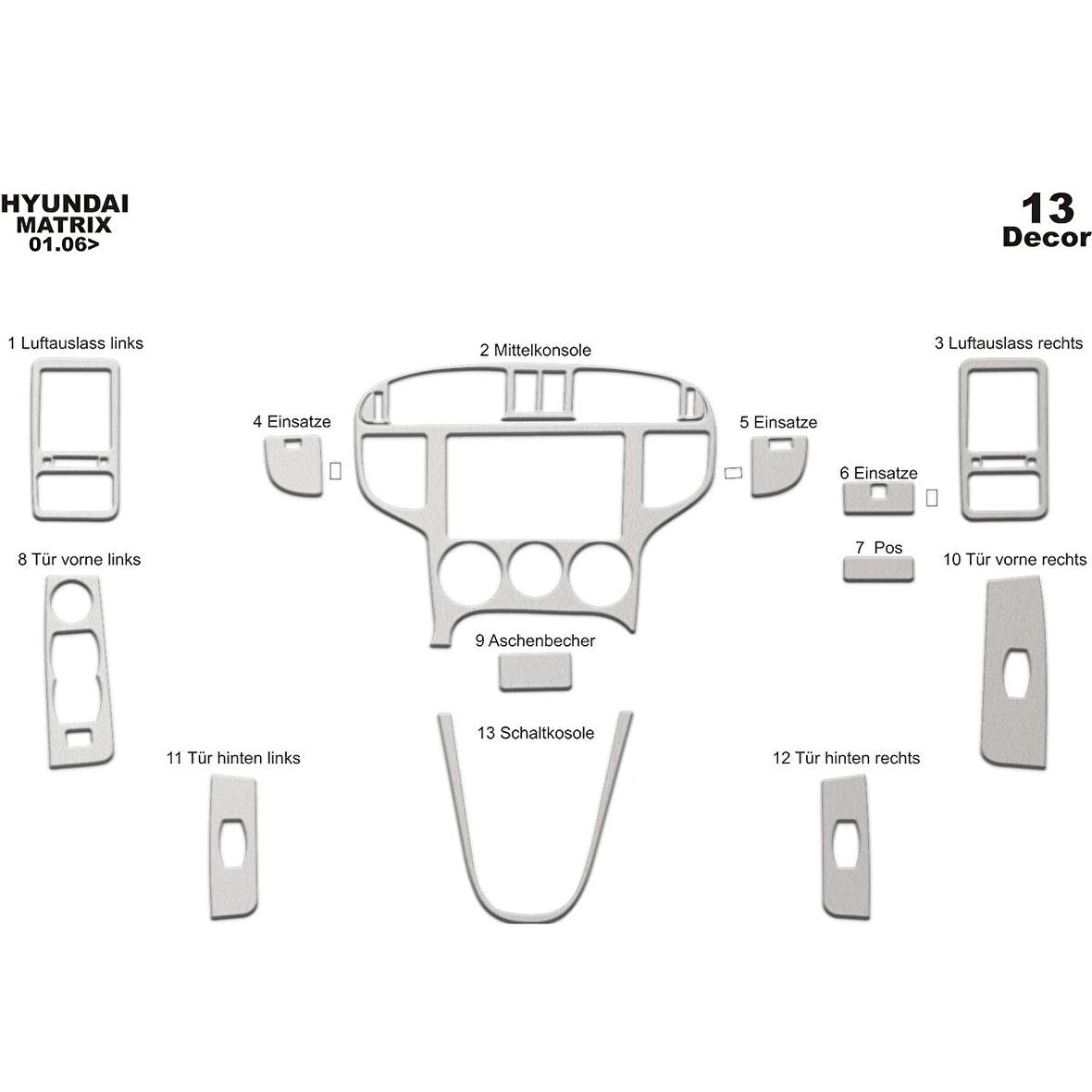 Meriç® Hyundai Matrix Ön Torpido Kaplama 13 Parça 2006-2012