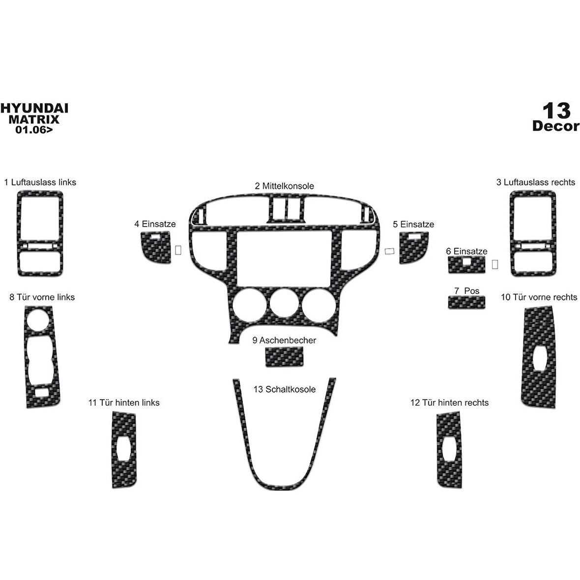 Meriç® Hyundai Matrix Ön Torpido Kaplama 13 Parça 2006-2012