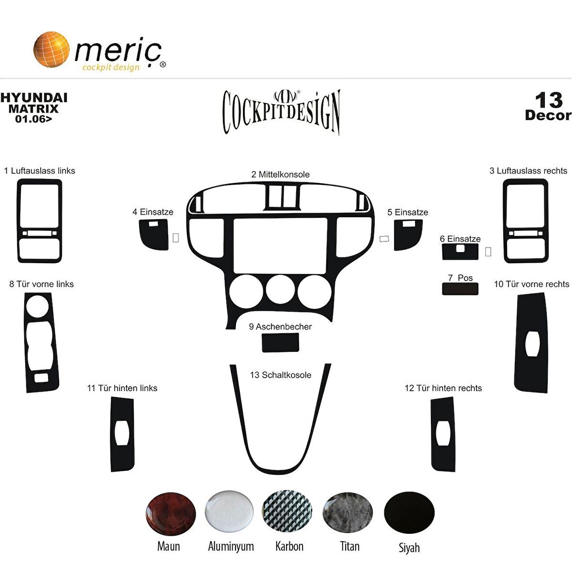 Meriç® Hyundai Matrix Ön Torpido Kaplama 13 Parça 2006-2012