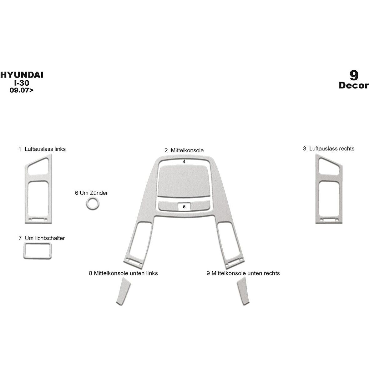 Meriç® Hyundai i30 Ön Torpido Kaplama 9 Parça 2007-2012