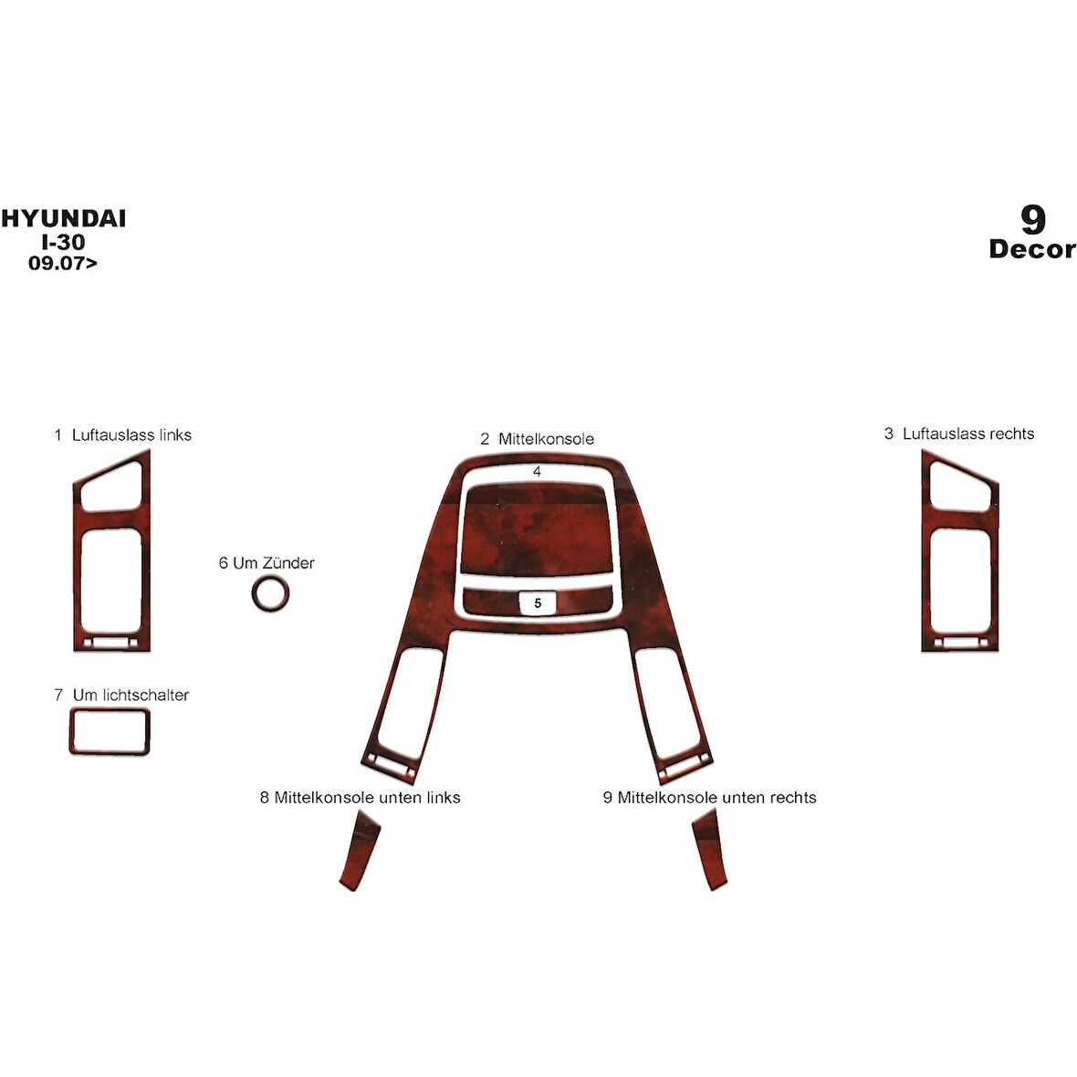 Meriç® Hyundai i30 Ön Torpido Kaplama 9 Parça 2007-2012