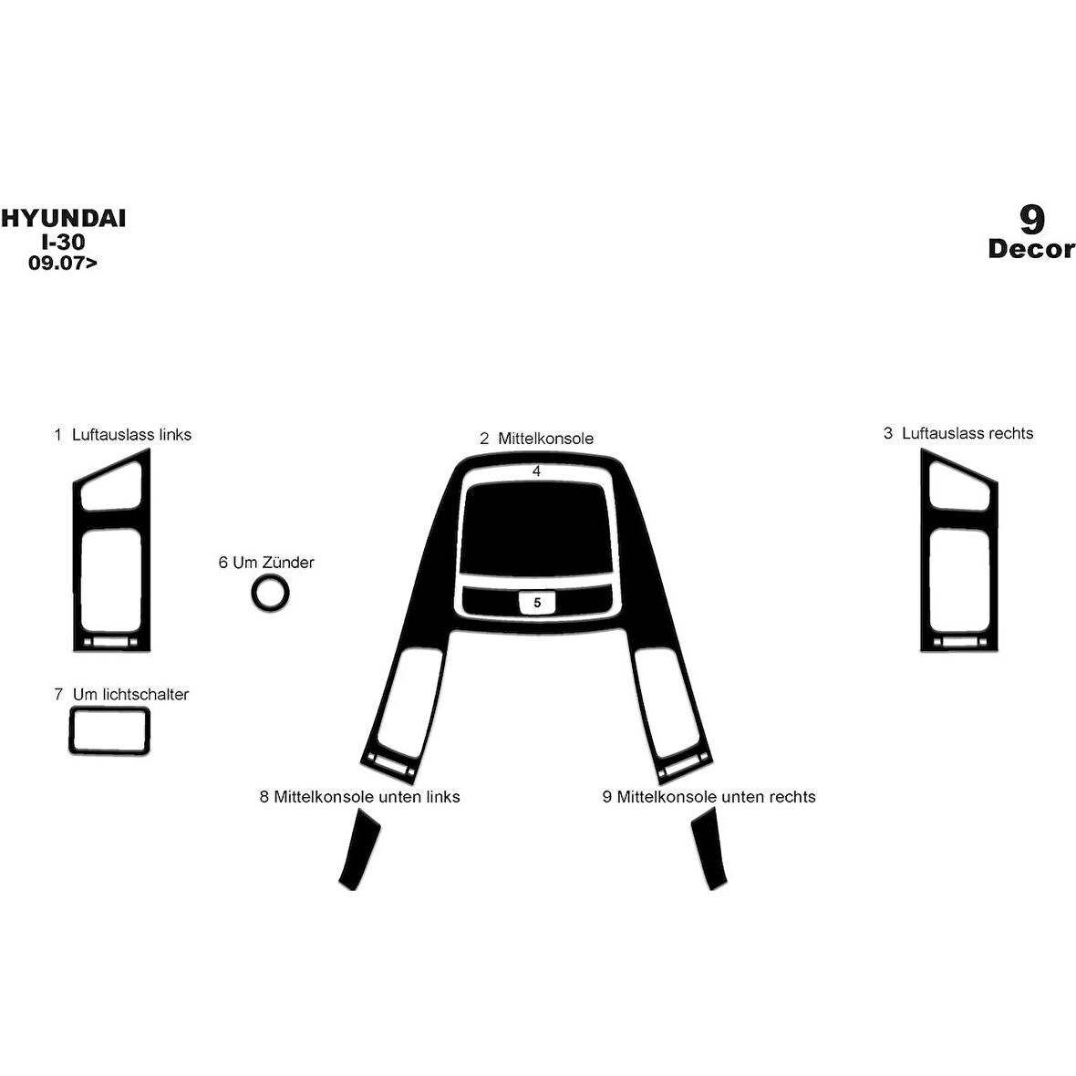 Meriç® Hyundai i30 Ön Torpido Kaplama 9 Parça 2007-2012