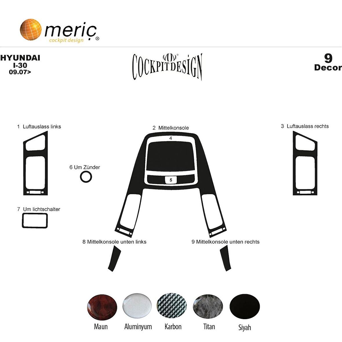 Meriç® Hyundai i30 Ön Torpido Kaplama 9 Parça 2007-2012