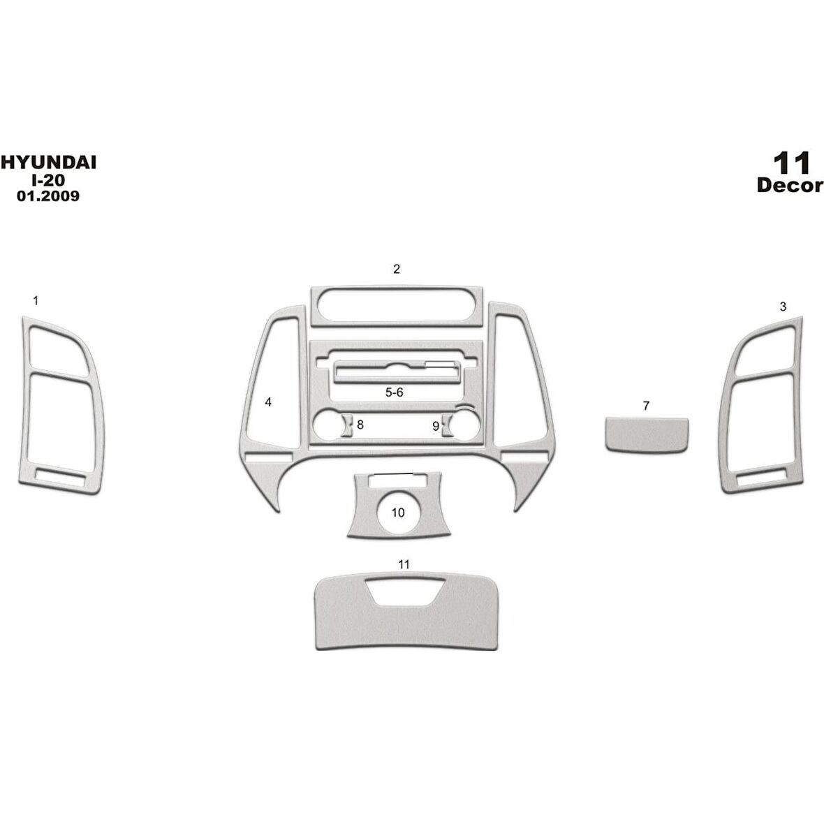 Meriç® Hyundai i20 Ön Torpido Kaplama 11 Parça 2009-2012