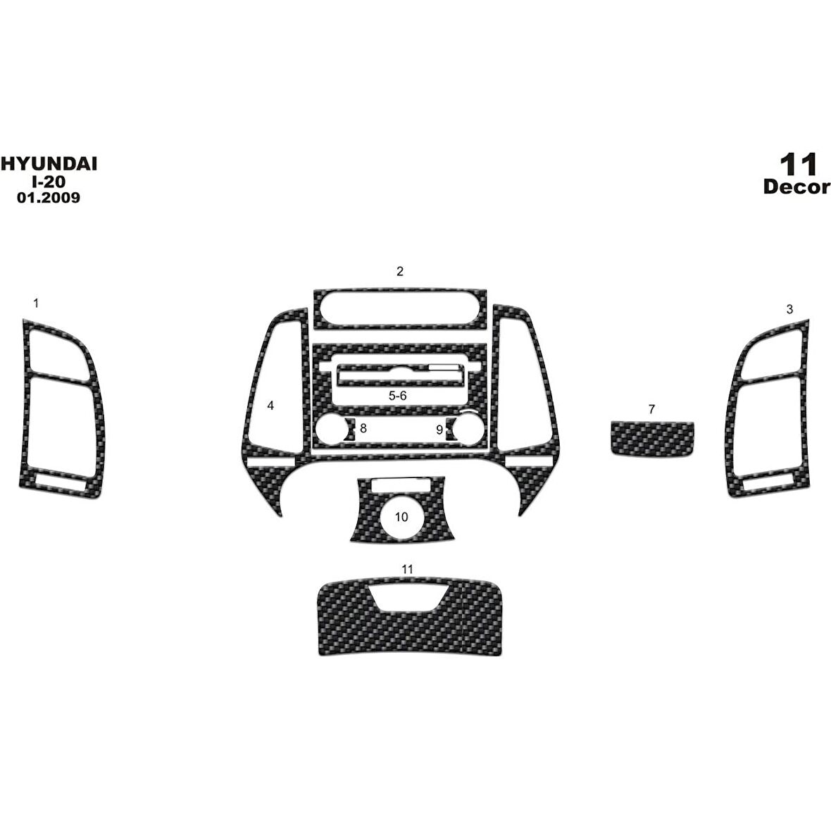 Meriç® Hyundai i20 Ön Torpido Kaplama 11 Parça 2009-2012