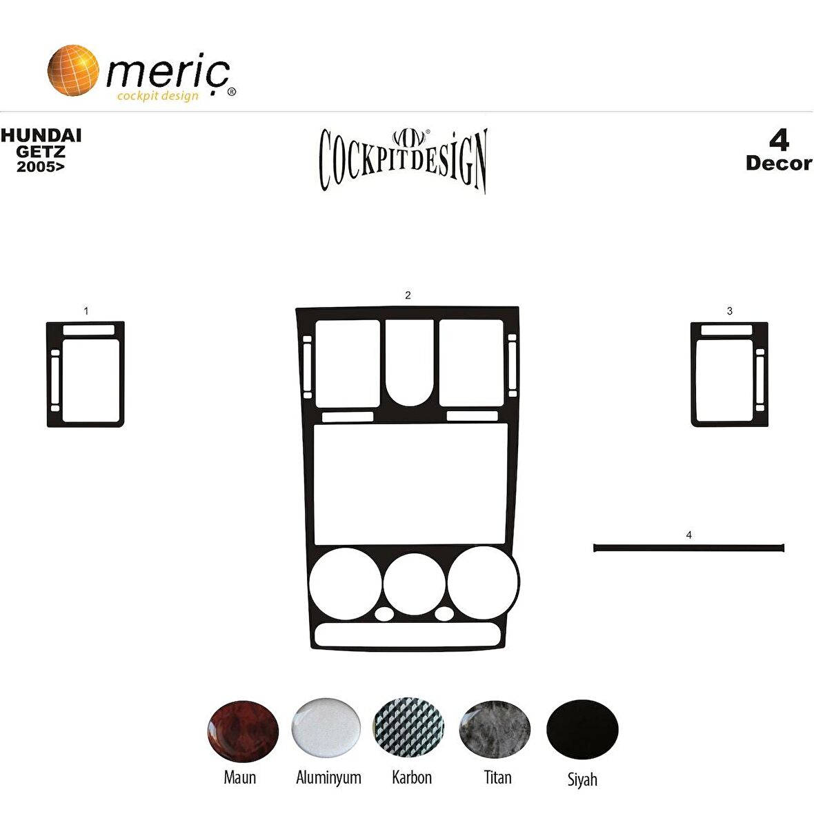Meriç® Hyundai Getz Ön Torpido Kaplama 4 Parça 2005-2010