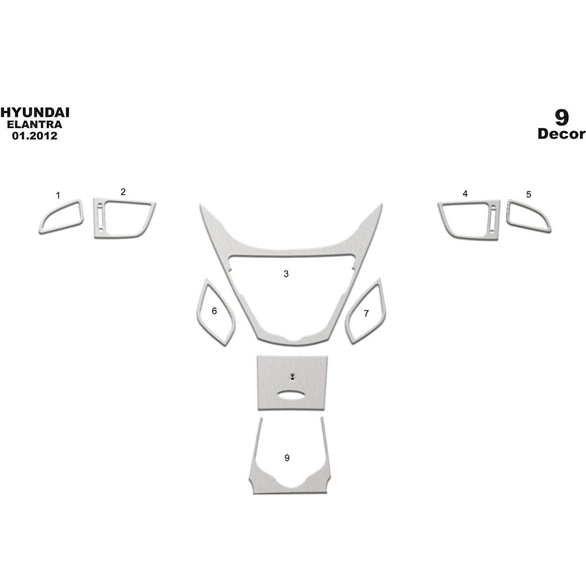 Meriç® Hyundai Elantra Ön Torpido Kaplama 9 Parça 2012-2016