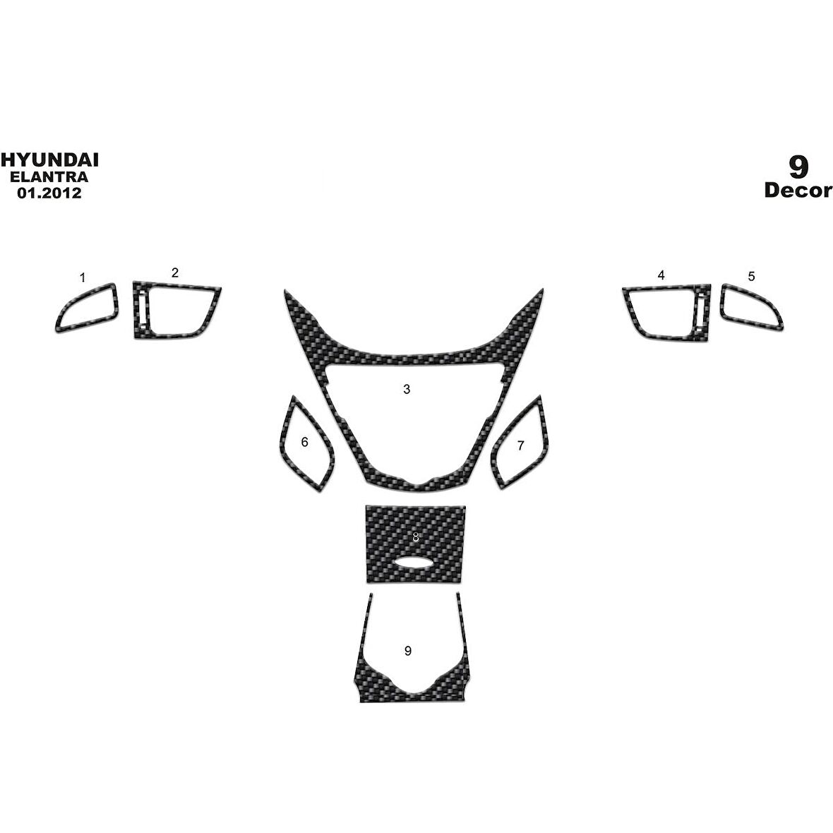 Meriç® Hyundai Elantra Ön Torpido Kaplama 9 Parça 2012-2016