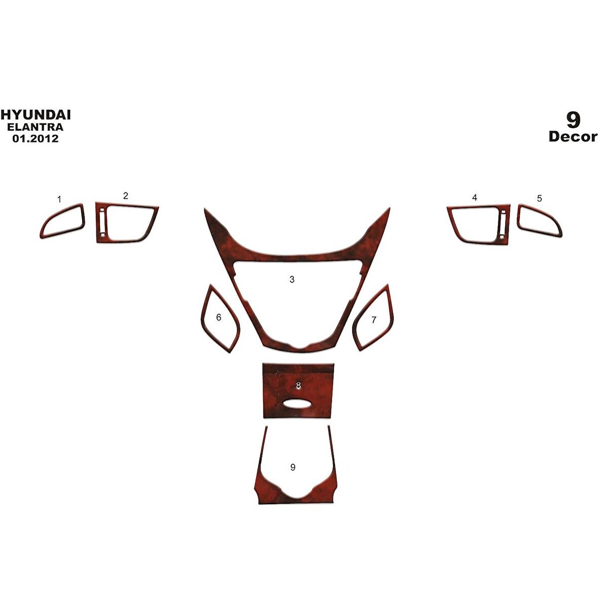 Meriç® Hyundai Elantra Ön Torpido Kaplama 9 Parça 2012-2016