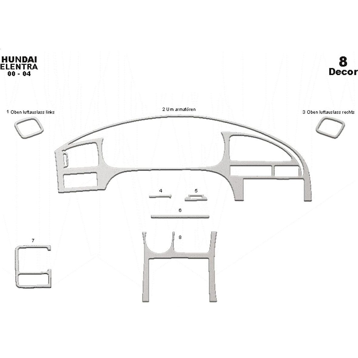Meriç® Hyundai Elantra Ön Torpido Kaplama 8 Parça 2000-2004