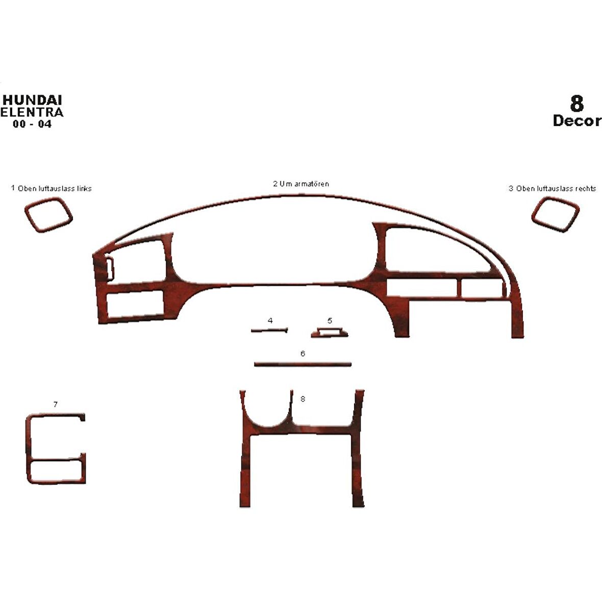 Meriç® Hyundai Elantra Ön Torpido Kaplama 8 Parça 2000-2004