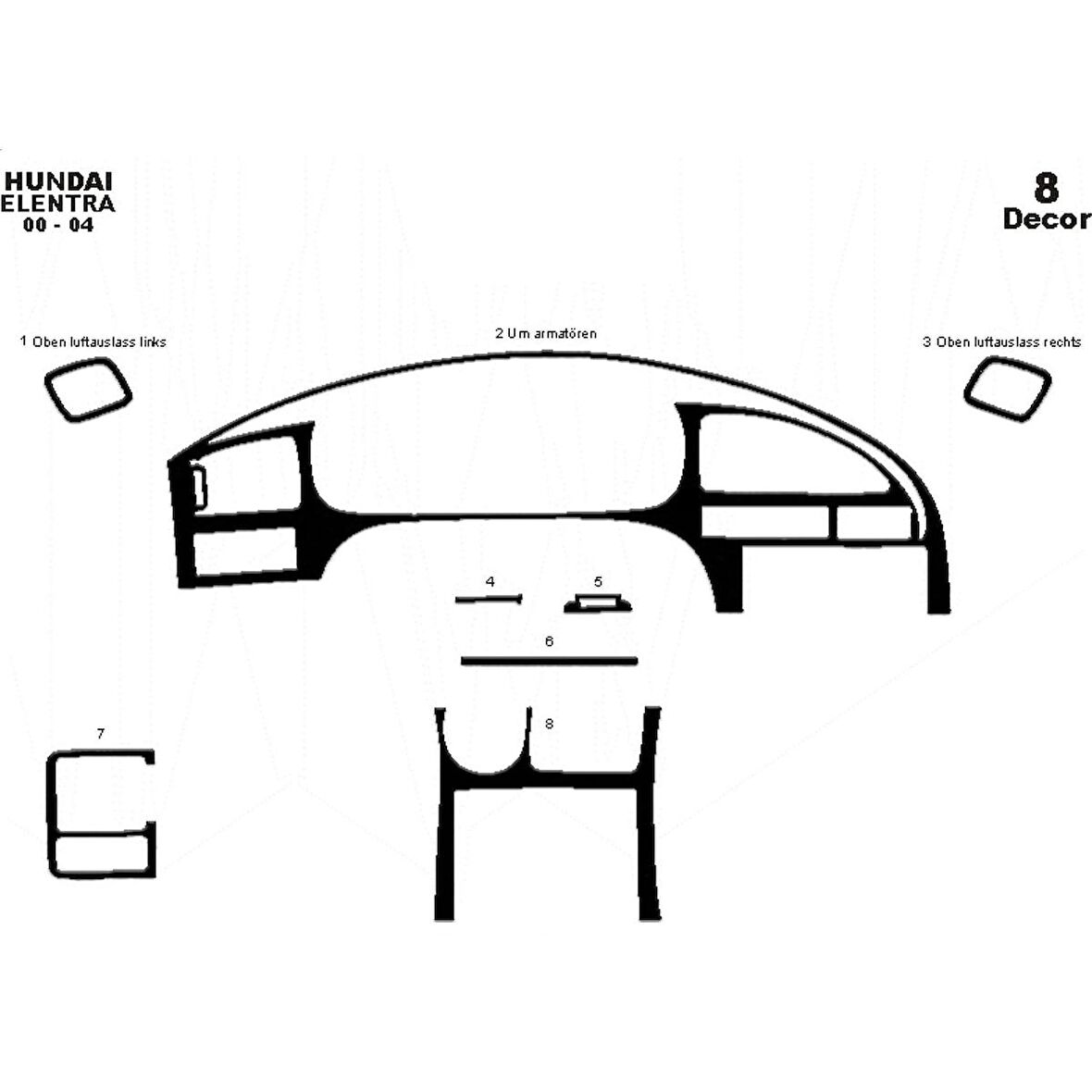 Meriç® Hyundai Elantra Ön Torpido Kaplama 8 Parça 2000-2004