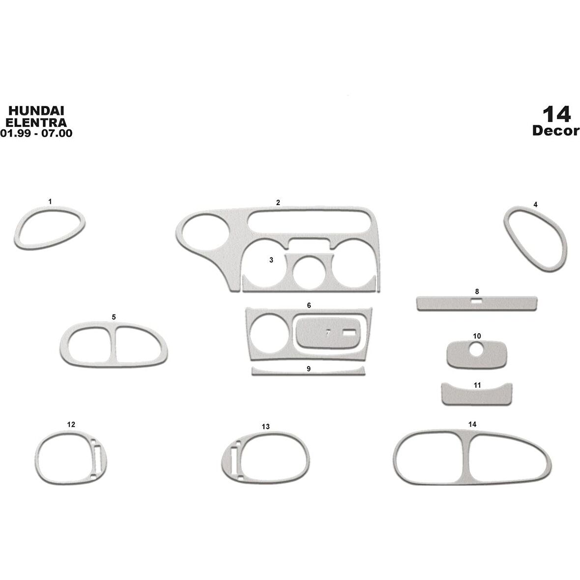 Meriç® Hyundai Elantra Ön Torpido Kaplama 14 Parça 1999-2000