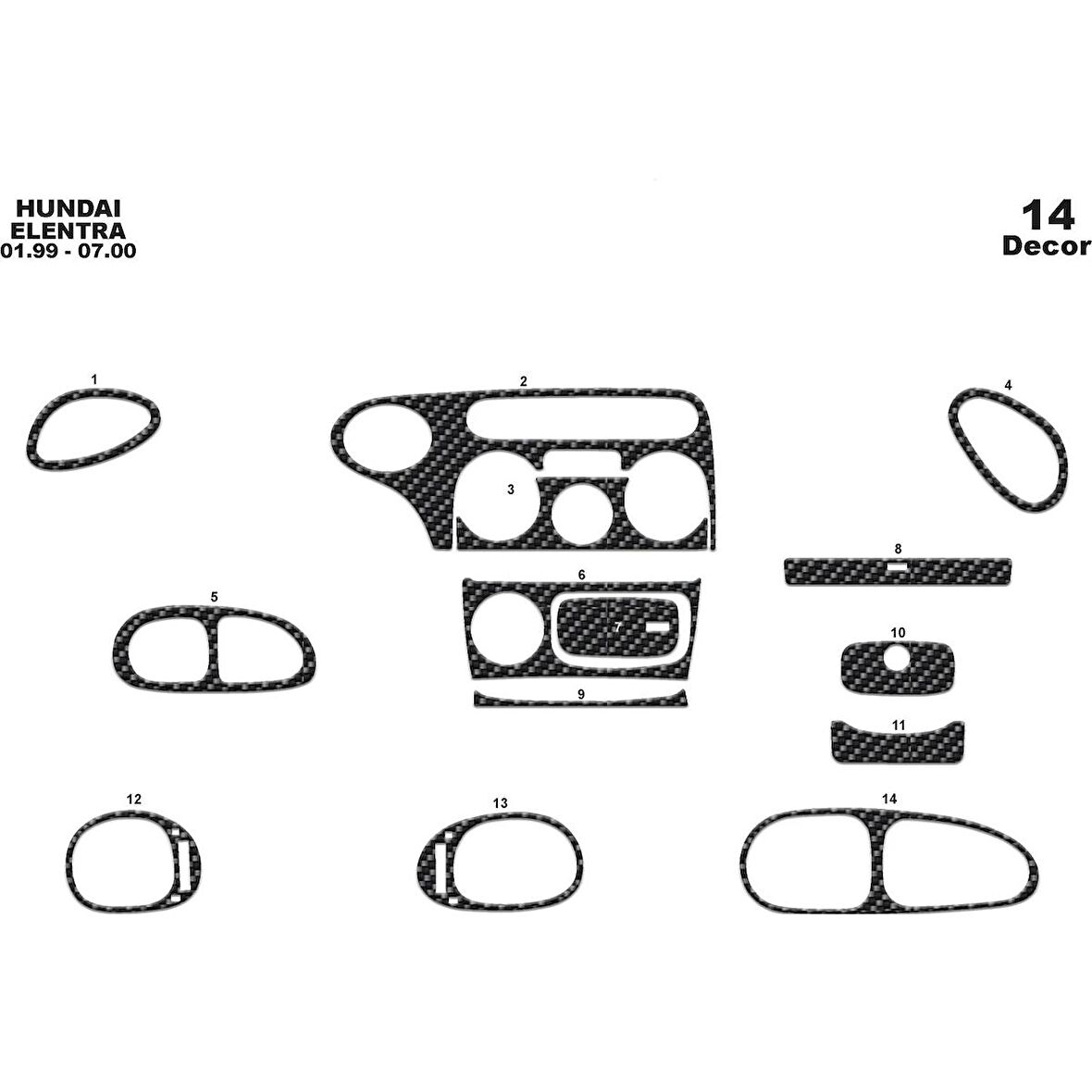 Meriç® Hyundai Elantra Ön Torpido Kaplama 14 Parça 1999-2000
