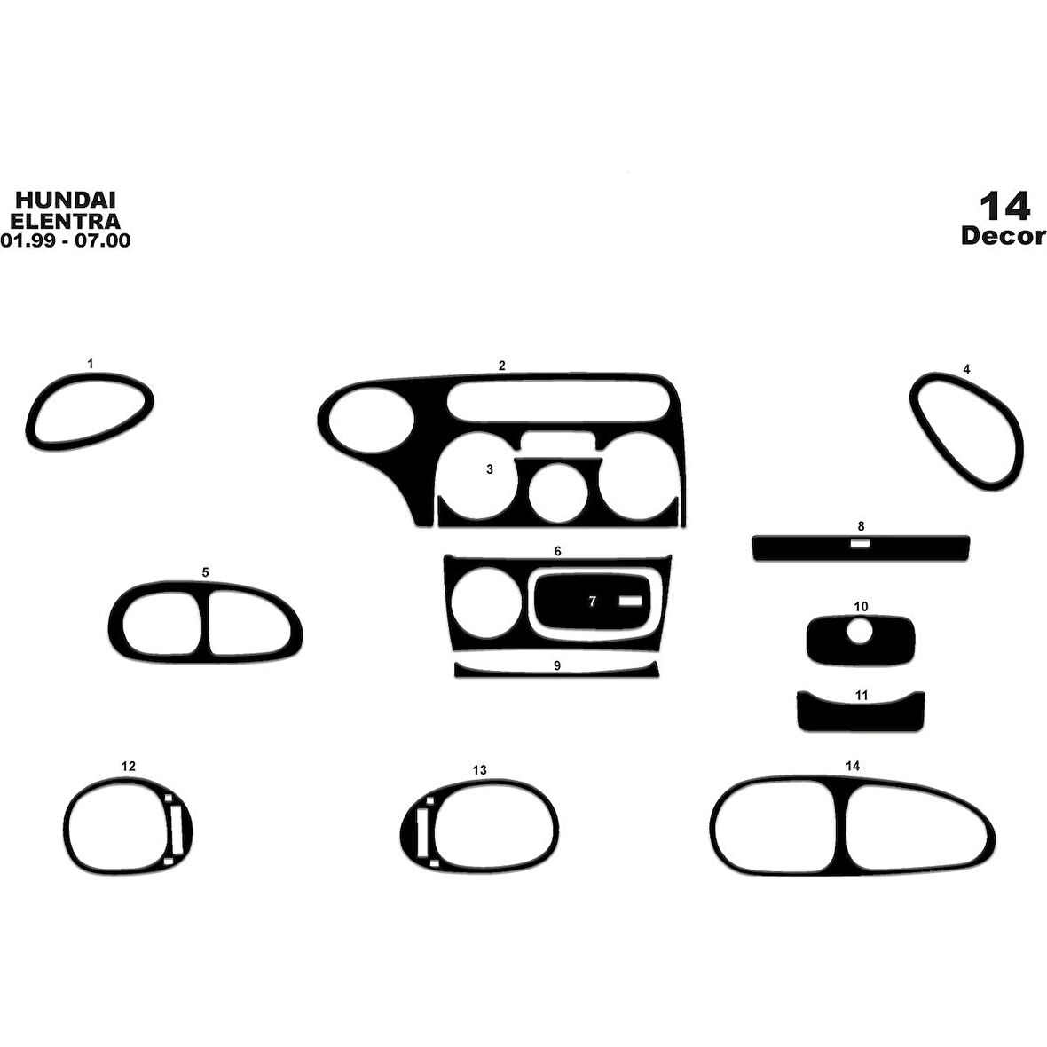 Meriç® Hyundai Elantra Ön Torpido Kaplama 14 Parça 1999-2000