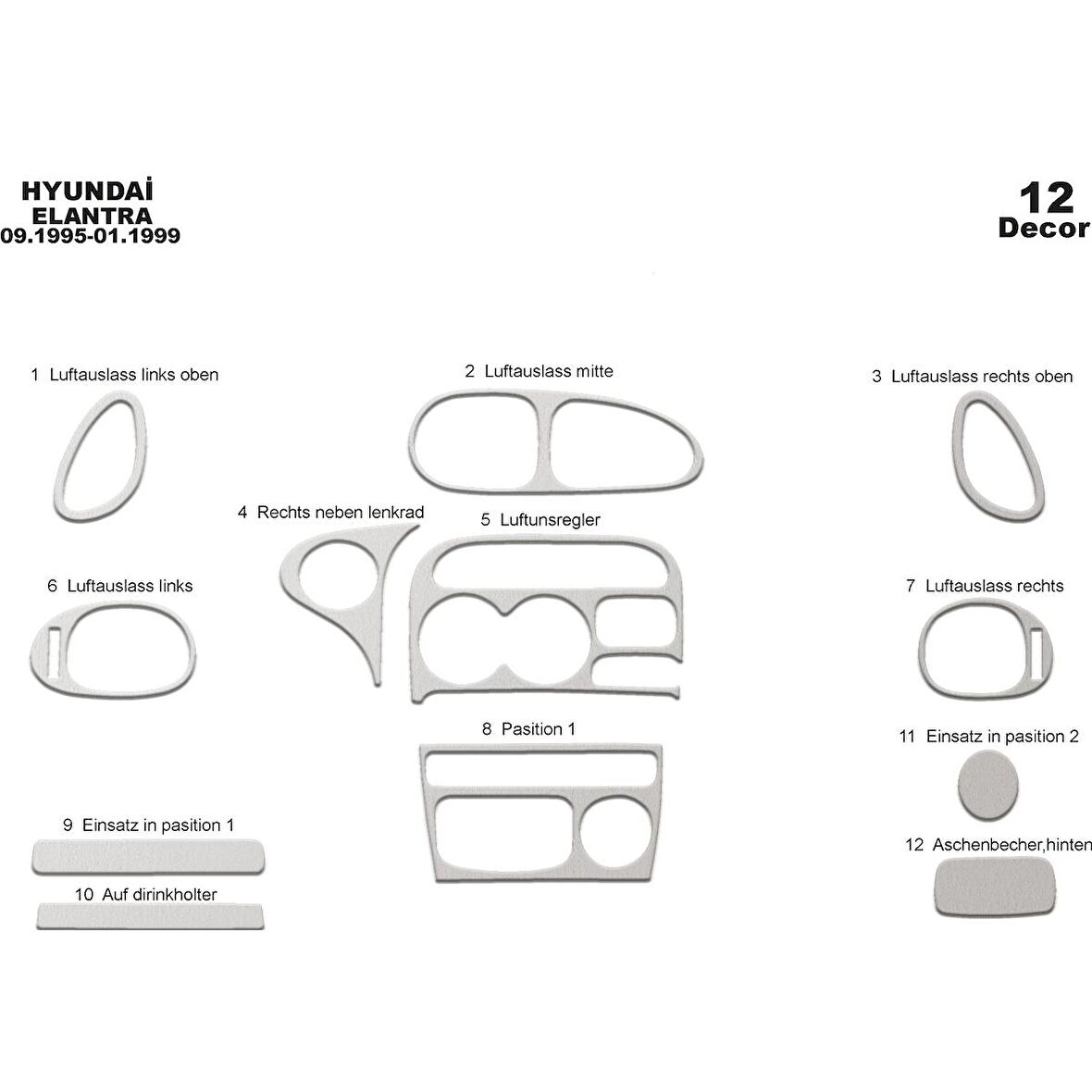Meriç® Hyundai Elantra Ön Torpido Kaplama 12 Parça 1995-1998