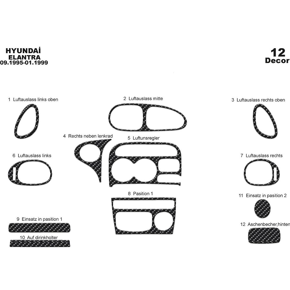 Meriç® Hyundai Elantra Ön Torpido Kaplama 12 Parça 1995-1998