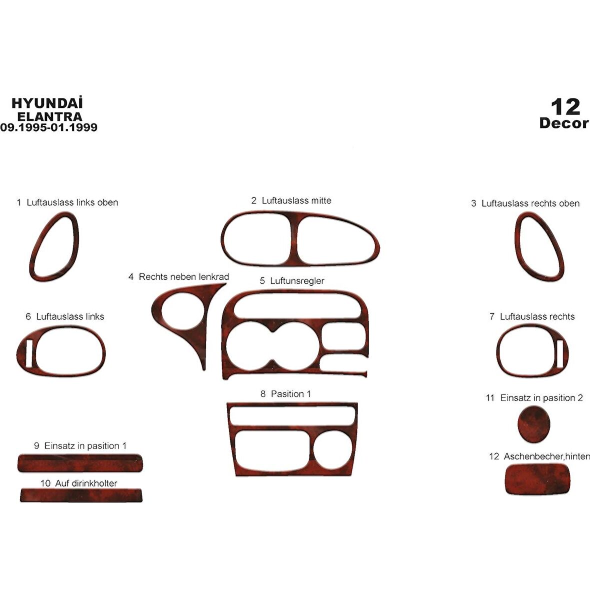 Meriç® Hyundai Elantra Ön Torpido Kaplama 12 Parça 1995-1998