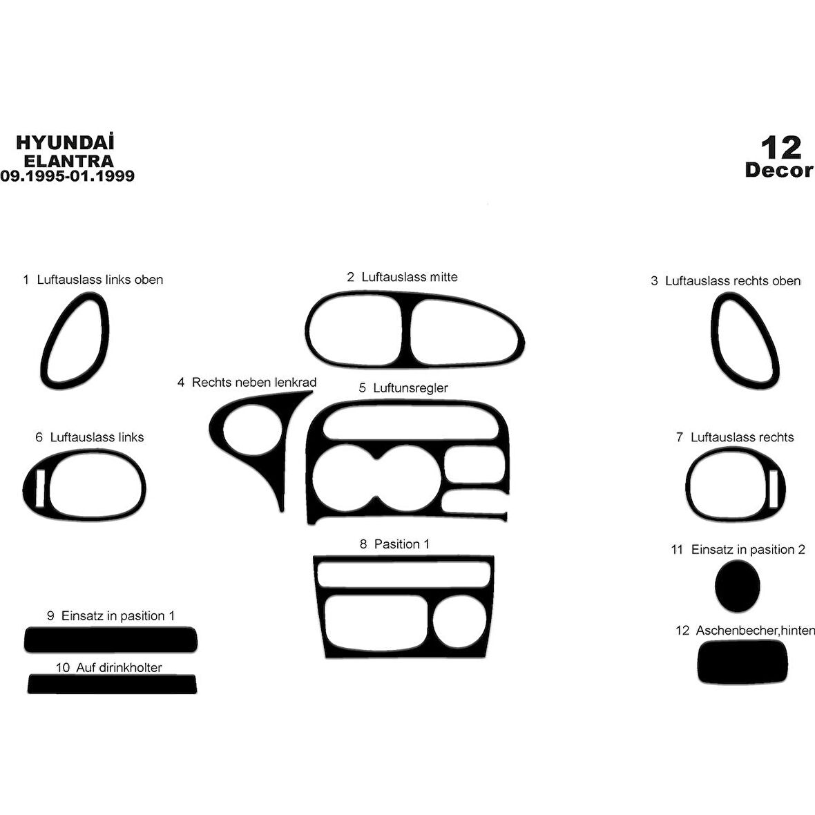 Meriç® Hyundai Elantra Ön Torpido Kaplama 12 Parça 1995-1998