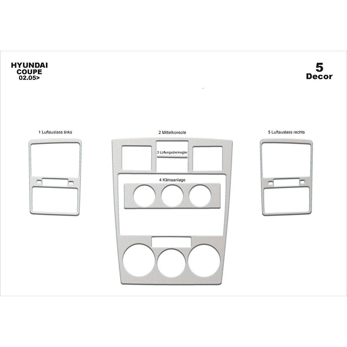 Meriç® Hyundai Coupe Ön Torpido Kaplama 5 Parça 2005-2008