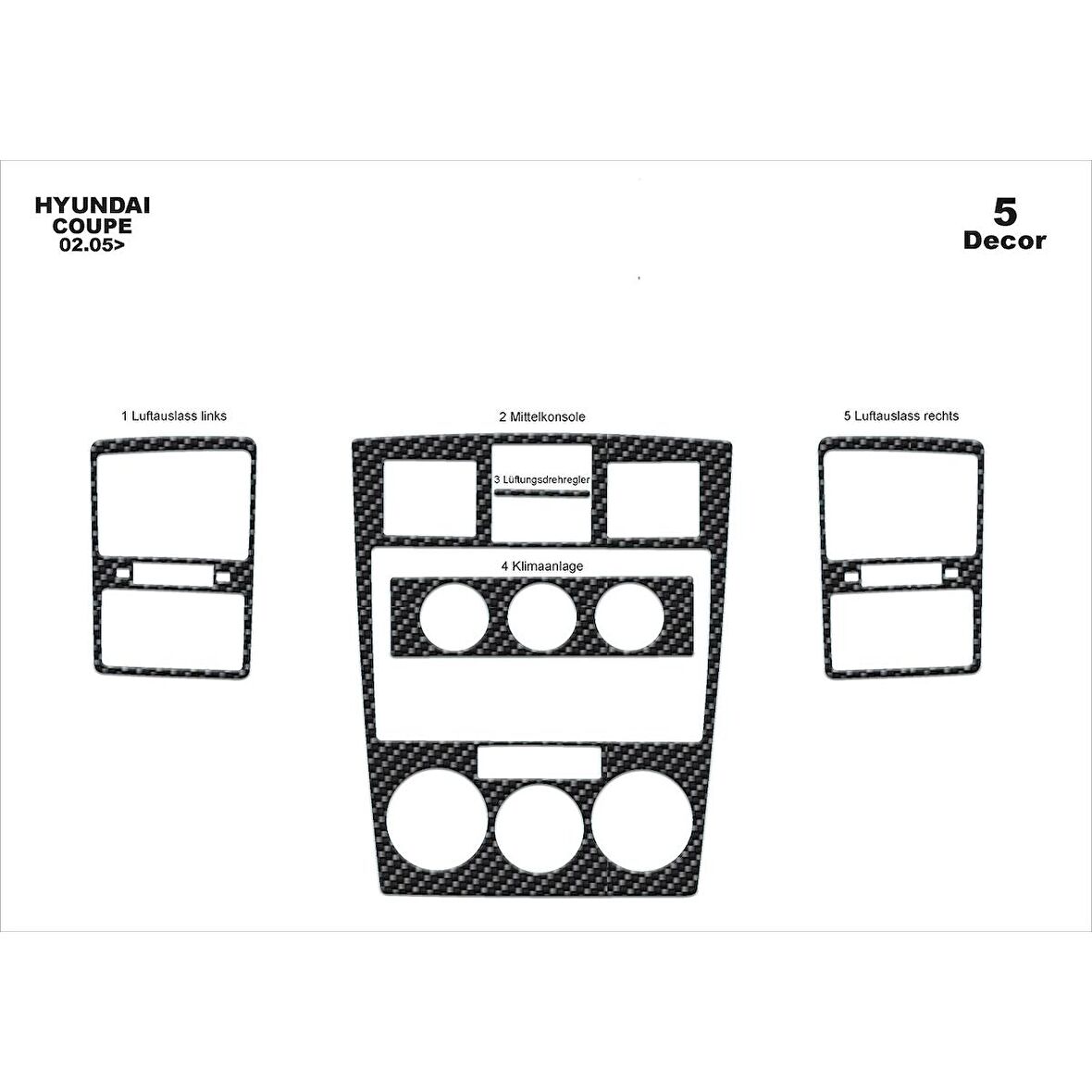 Meriç® Hyundai Coupe Ön Torpido Kaplama 5 Parça 2005-2008