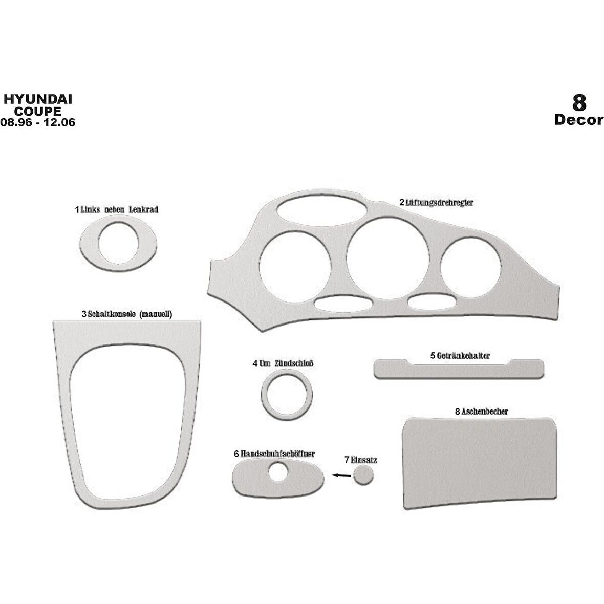 Meriç® Hyundai Coupe Ön Torpido Kaplama 8 Parça 1996-2004